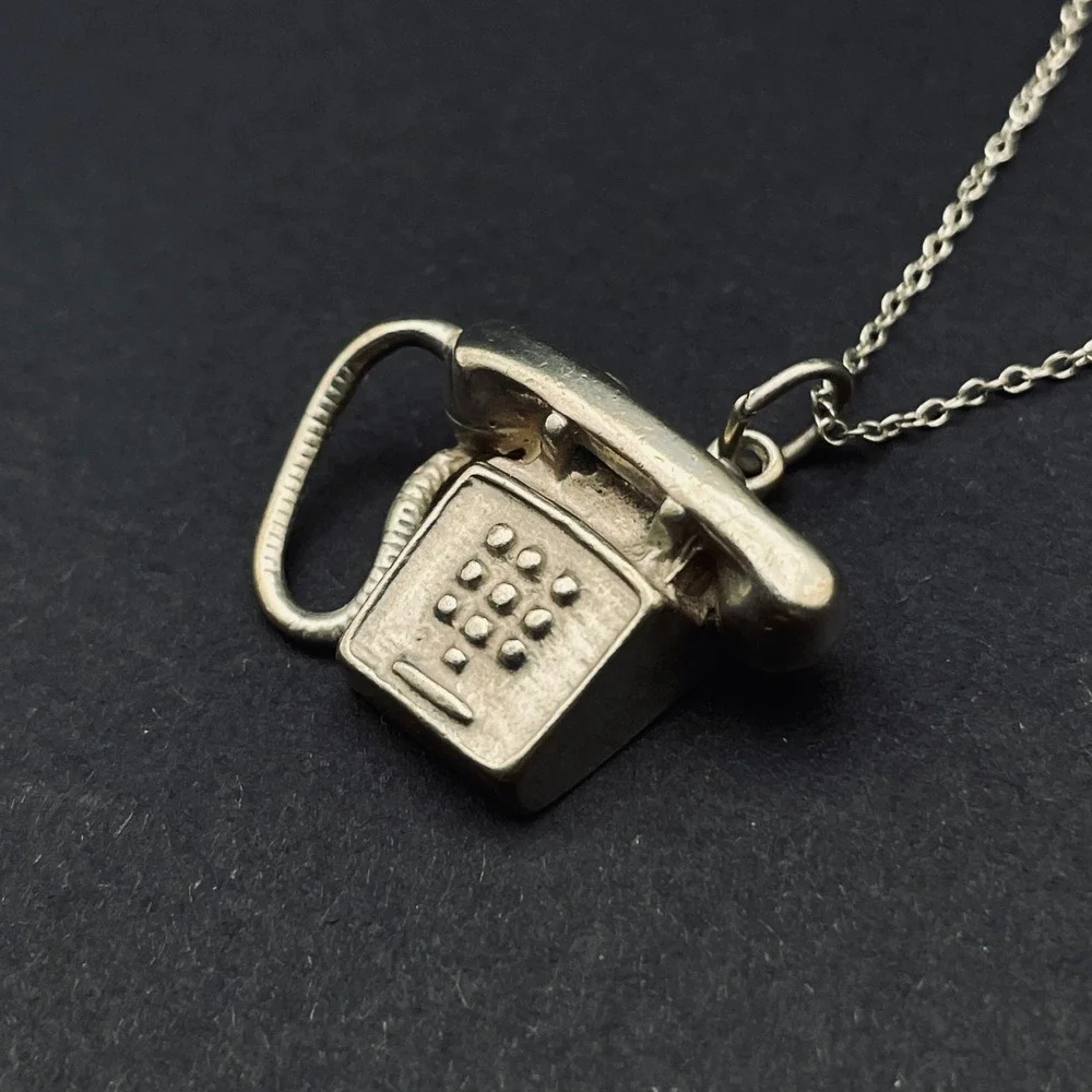 Vintage Sterling Silver‎ Shube Dakota Phone Charm Necklace Minimalist Jewelry